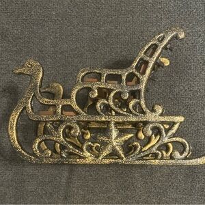 Christmas Metal Wood Decorative Swan Sleigh 5” X 7.5” Holiday Decor
